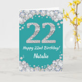 Happy 22. Geburtstag Aquamarin und Silver Glitzer Karte (Gelbe Blume)