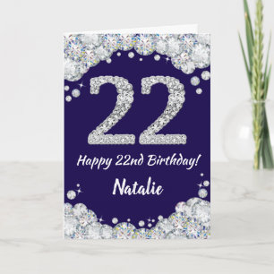 Happy 22. Geburtstag Navy Blue und Silver Glitzer Karte