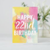 Happy 22. Geburtstagskarte ("Wasserfarben") (Stehend Vorderseite)