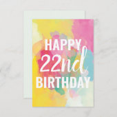 Happy 22. Geburtstagskarte ("Wasserfarben") (Vorne/Hinten)