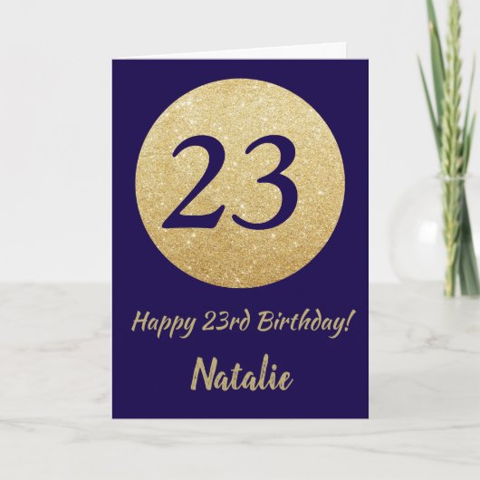 Happy 23. Geburtstag Navy Blue und Gold Glitzer Karte (Vorderseite)