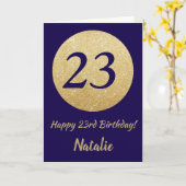 Happy 23. Geburtstag Navy Blue und Gold Glitzer Karte (Gelbe Blume)