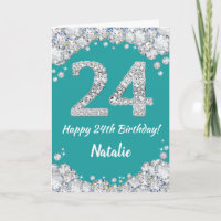Happy 24. Geburtstag Aquamarin und Silver Glitzer 