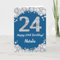 Happy 24. Geburtstag Blue and Silver Glitzer Card