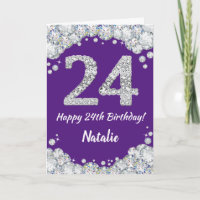 Happy 24. Geburtstag Lila und Silver Glitzer Card