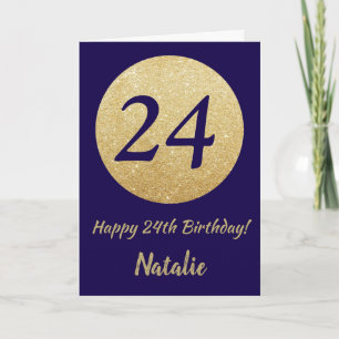Happy 24. Geburtstag Navy Blue und Gold Glitzer Karte