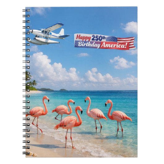 Happy 250th Birthday America Flamingos on Beach Notizblock (Vorderseite)