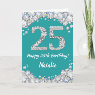 Happy 25. Geburtstag Aquamarin und Silver Glitzer  Karte