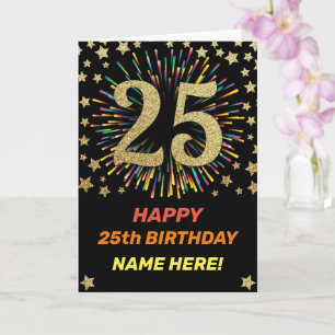 Happy 25. Geburtstag Black & Gold Regenbogen Feuer Karte