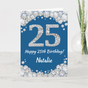 Happy 25. Geburtstag Blue and Silver Glitzer Card Karte