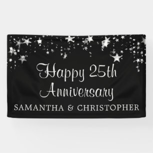 Happy 25. Jubiläum Silver Stars Black Names Banner