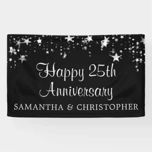 Happy 25. Jubiläum Silver Stars Black Names Banner (Horizontal)