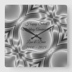 Happy 25. Silver Wedding Jubiläum Quadratische Wanduhr