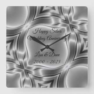 Happy 25. Silver Wedding Jubiläum Quadratische Wanduhr