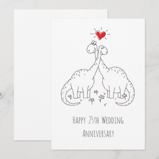 Happy 25 th Wedding Anniversary Dinosaurier Card (Vorne/Hinten)