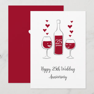 Happy 25. Wedding Anniversary Red Wine Heart Card