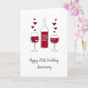 Happy 25. Wedding Anniversary Red Wine Heart Card Karte