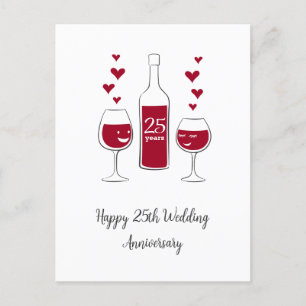 Happy 25. Wedding Anniversary Red Wine Heart Card Postkarte