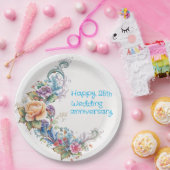 Happy 25. Wedding Script, Yellow Pink Wreath Pappteller (Party)