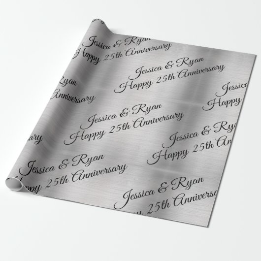 Happy 25th Anniversary DIY Names/Year Black Script Geschenkpapier (Ungerollt)