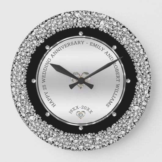 Happy 25th wedding universally diamonds and silver große wanduhr (Vorderseite)