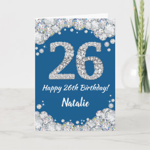 Happy 26. Geburtstag Blue and Silver Glitzer Card Karte