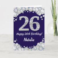 Happy 26. Geburtstag Navy Blue und Silver Glitzer