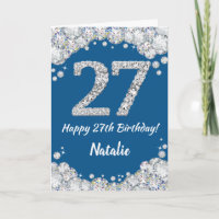 Happy 27. Geburtstag Blue and Silver Glitzer Card