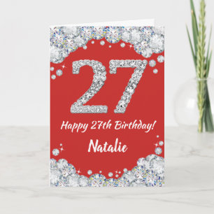 Happy 27. Geburtstagskarte Rot und Silber Glitzer  Karte