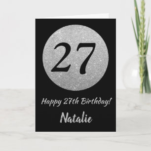 Happy 27. Geburtstagskarte Schwarz/Silber Glitzer  Karte