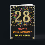 Happy 28. Geburtstag Black & Gold Regenbogen Feuer Karte<br><div class="desc">Spaß,  fröhliches und buntes Design Geburtstagskarte. 
Feuerwerk in hellen Regenbogenfarben. Imitate Gold große Zahl auf schwarz. 
Holen Sie sich diese fröhliche Karte,  um Ihren Freund oder Ihre Familie zu feiern!</div>