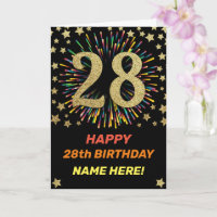 Happy 28. Geburtstag Black & Gold Regenbogen Feuer