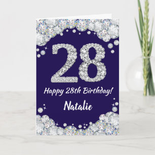 Happy 28. Geburtstag Navy Blue und Silver Glitzer Karte
