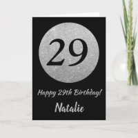 Happy 29. Geburtstagskarte Schwarz/Silber Glitzer