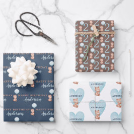 Happy 2. Geburtstag Bärenwrapping Paper Geschenkpapier Set