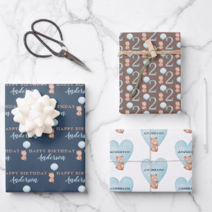 Happy 2. Geburtstag Bärenwrapping Paper Geschenkpapier Set