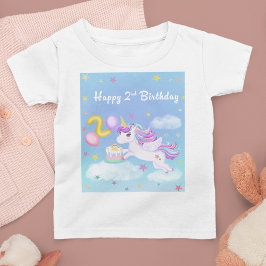 Happy 2. Geburtstag Einhorn mit Geburtstagskuchen T-Shirt