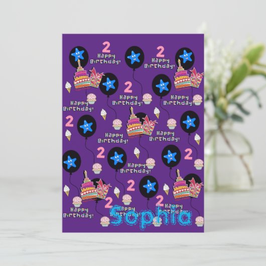 Happy 2. Geburtstag Einladung #2 Lila (Stehend Vorderseite)
