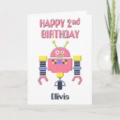 Happy 2. Geburtstag Pink Robot Karte (Vorderseite)