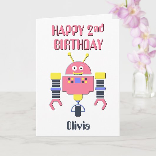 Happy 2. Geburtstag Pink Robot Karte (Orchidee)