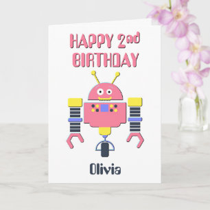 Happy 2. Geburtstag Pink Robot Karte
