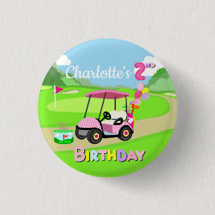 Happy 2. Geburtstag Polka Dot Pink Girly Golf Button