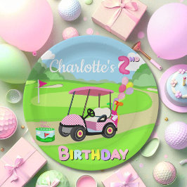 Happy 2. Geburtstag Polka Dot Pink Girly Golf Pappteller