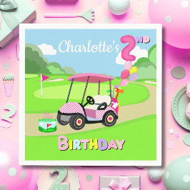 Happy 2. Geburtstag Polka Dot Pink Girly Golf Serviette