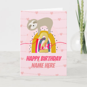 Happy 2. Geburtstag Sloth Rainbow Pink & Gold Girl Karte