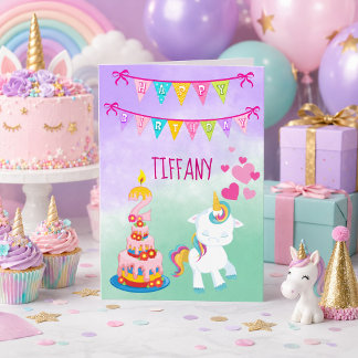 Happy 2. Geburtstag Unicorn Thema Baby Girl Karte