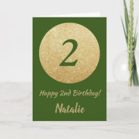 Happy 2. Geburtstags Green and Gold Glitzer Card