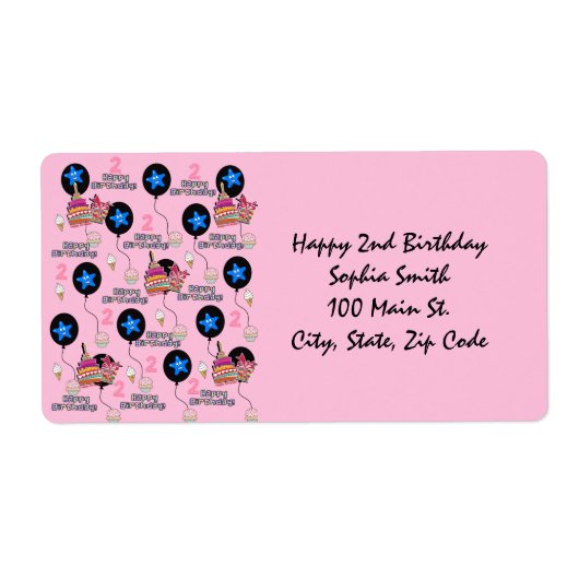 Happy 2. Geburtstagsadresse Labels, Rosa (Vorne)
