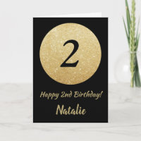 Happy 2. Geburtstagskarte Black and Gold Glitzer C