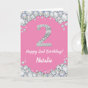 Happy 2. Geburtstagskarte Pink und Silver Glitzer  Karte